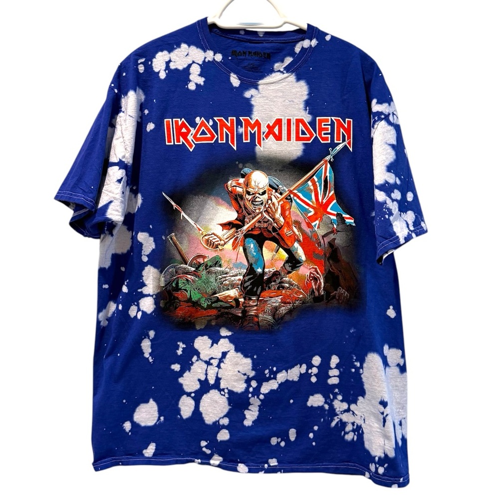 Iron Maiden Concert Blue White Short Sleeve T‎ Shirt 100% Cotton Size Large